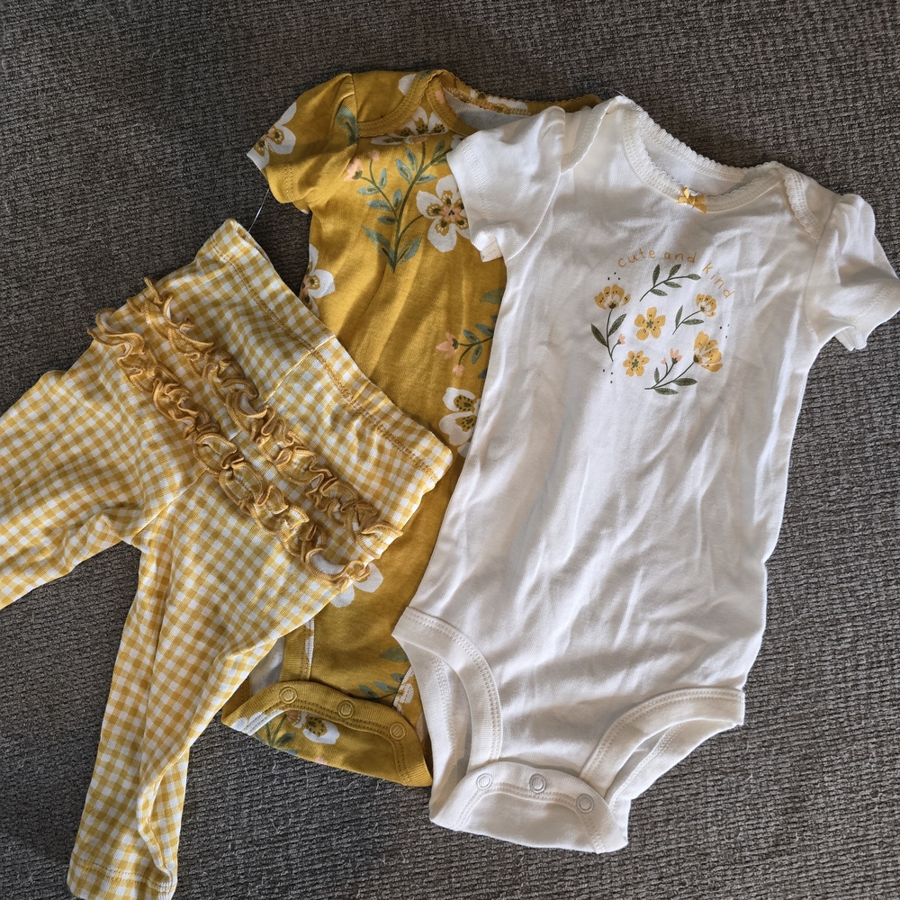 Floral Baby Onesies and Gingham Pants Set